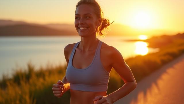 Woman enjoying outdoor run, symbolizing energy