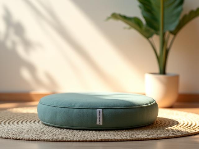 A comfortable meditation cushion with a calming background