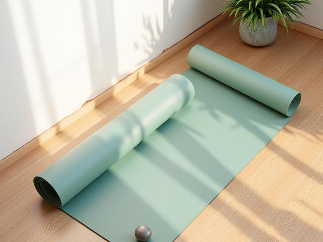 Eco-friendly yoga mat unrolled on a clean floor